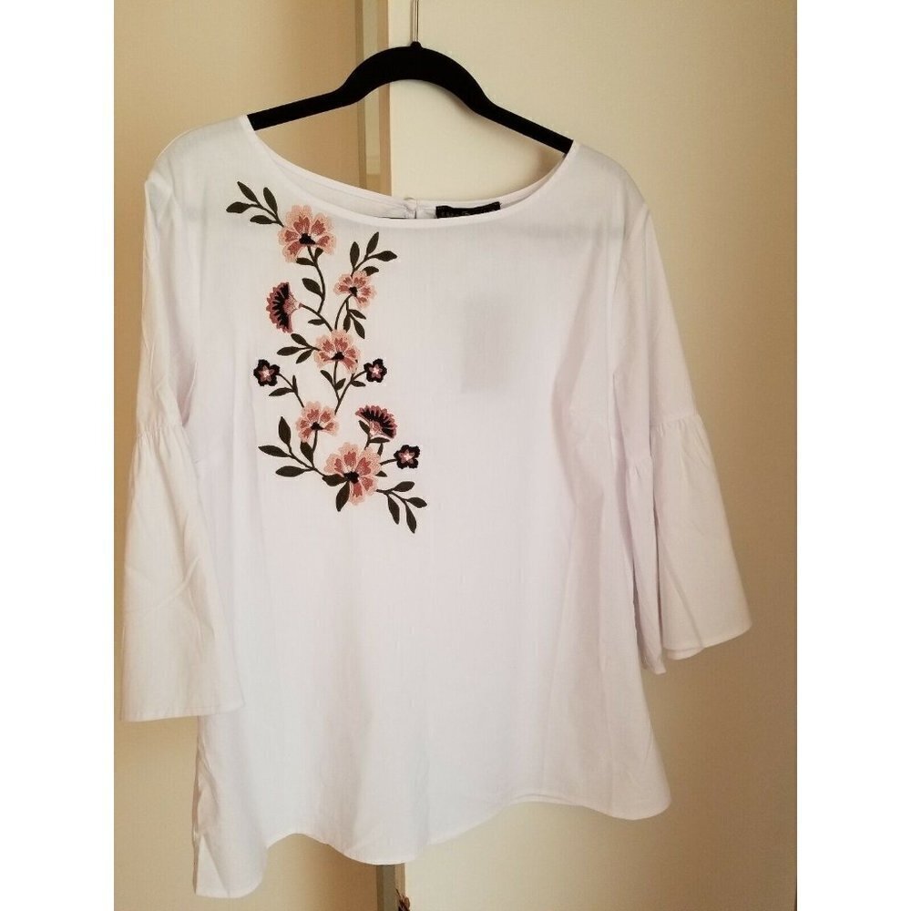 NWT FRED DAVID WHITE COTTON EMBROIDERED BLOUSE SZ XL - Picture 2 of 5